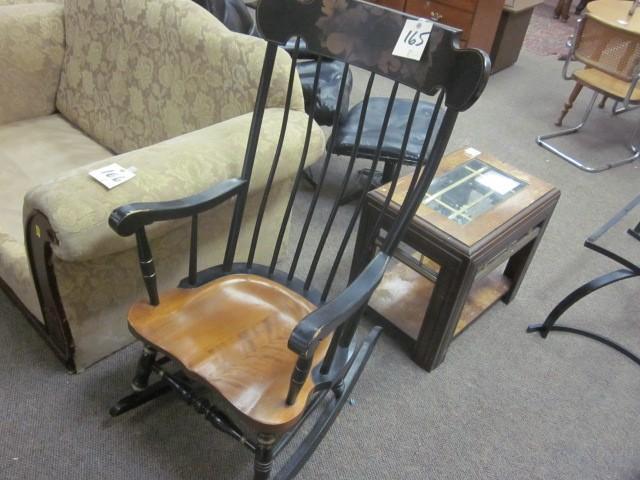 lot 165 image: Black and brown solid wood rocking ...