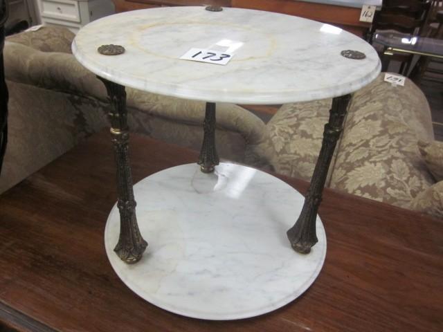 lot 173 image: (2) tier marble and brass antique s...