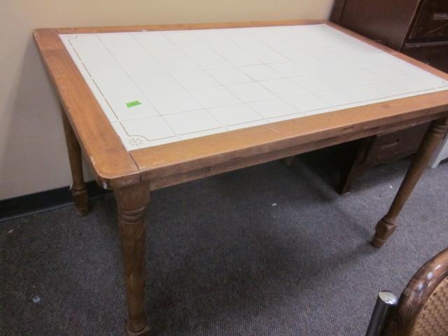 lot 178 image: Solid wood and tile vintage farm ta...