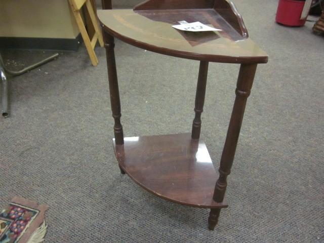 lot 192 image: Small tiered wooden corner shelf wi...
