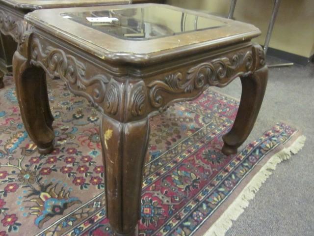 lot 193 image: Wooden end table with glass.  ...
