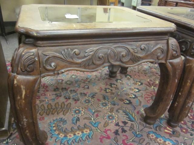 lot 194 image: Wooden end table with glass.  ...