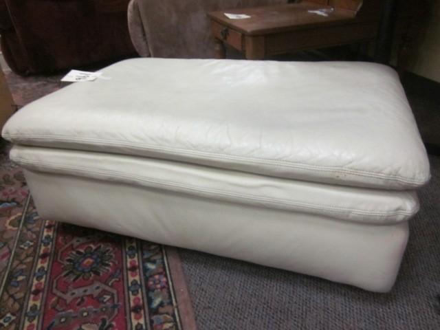 lot 196 image: Rectangle off white leather ottoman...