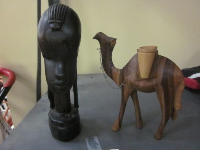 lot 4 image: (2) wooden carved items....