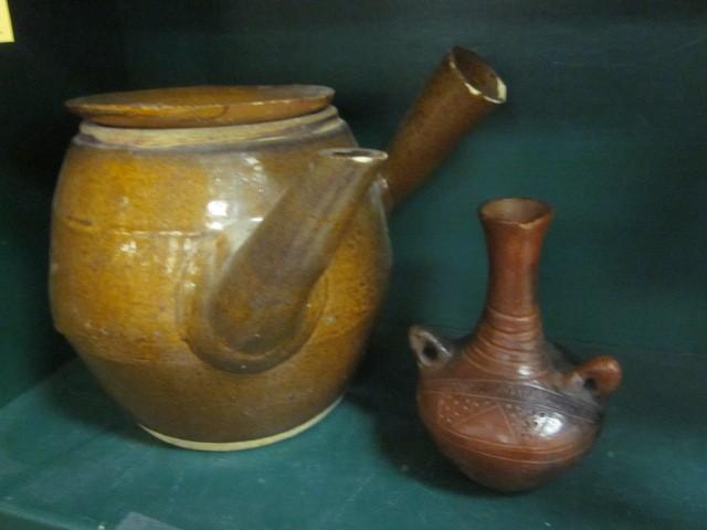 lot 54 image: Very old stoneware Asian tea pot an...