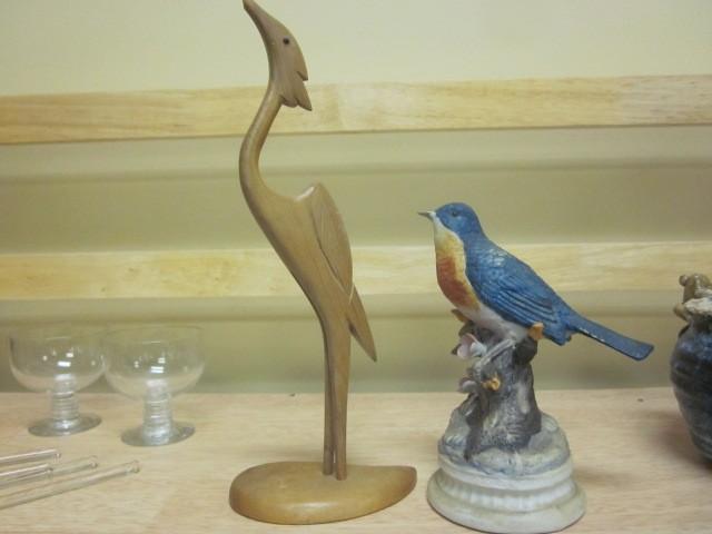 lot 76 image: (2) bird statues, (1) wood and (1) ...
