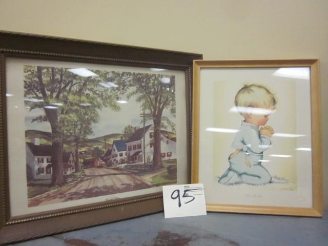 lot 95 image: (2) decorative framed prints, (1) b...