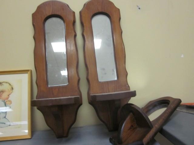 lot 96 image: Lot of (3) wooden mirror shelves. &...