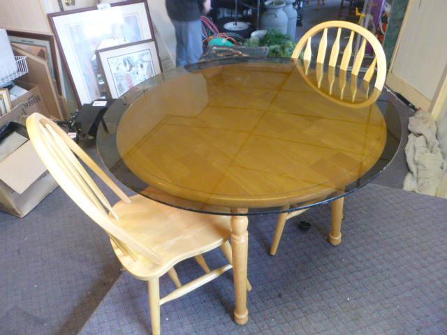 lot 45 image: Pine Table and 2 Chairs   3...