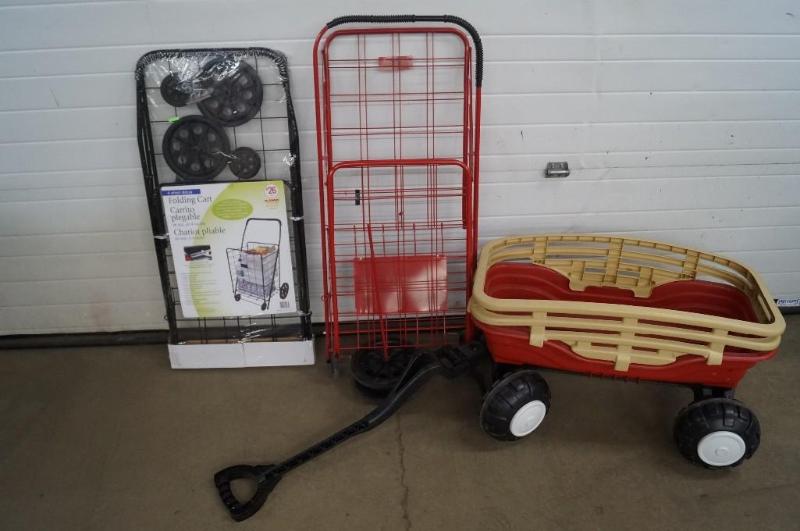 Plastic kids wagon and 2 folding ca...