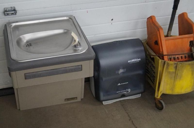 Lot of Elkay water fountain, towel ...