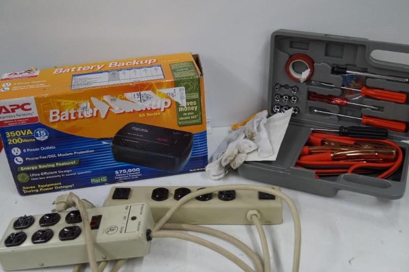 Lot of surge protectors and jump st...