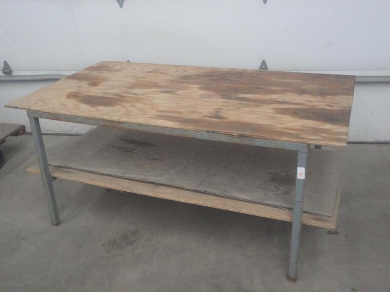 lot 74 image: Heavy Duty Steel Framed Shop Table...