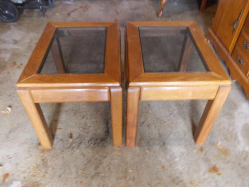 lot 19 image: Pair Glass Top End Tables...