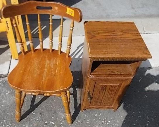 lot 54 image: Wood Chair & Cabinet 13" x...
