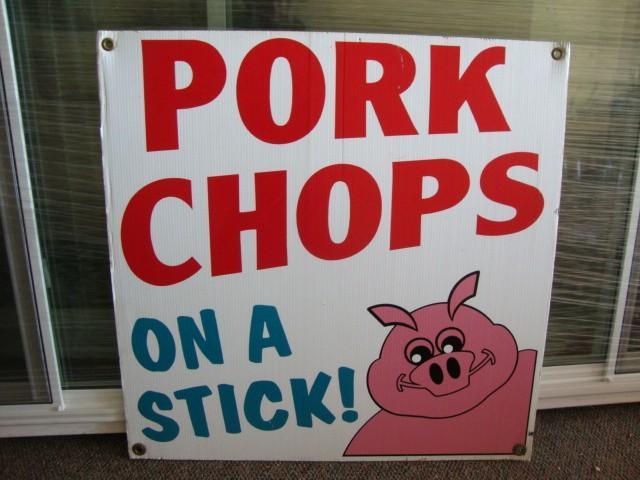 lot 18 image: Pork chop on a Stick laminate sign....