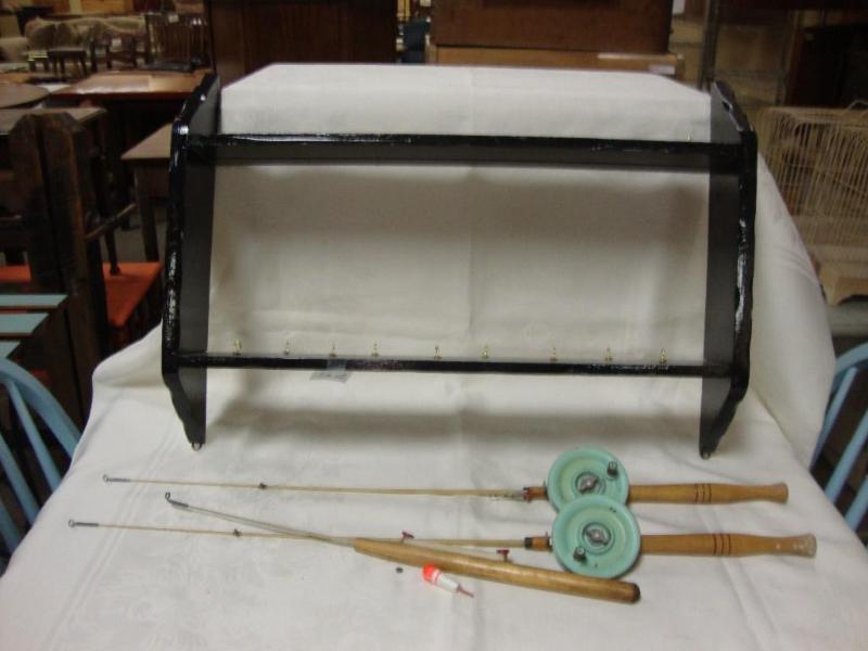lot 52 image: Black 2 - tier wooden shelf & s...