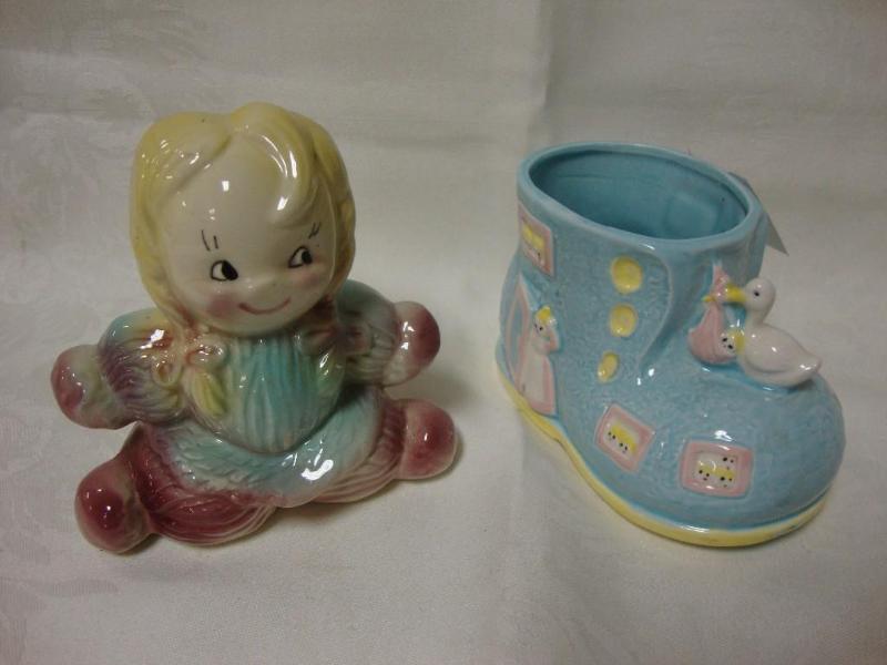 lot 56 image: Lot of 2 vintage porcelain baby ite...