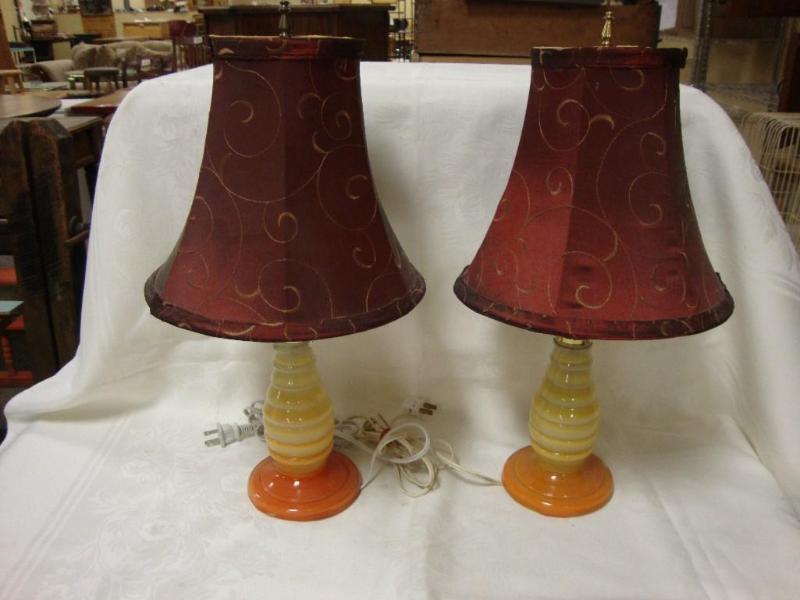 lot 69 image: Set of bedside table lamps - orange...