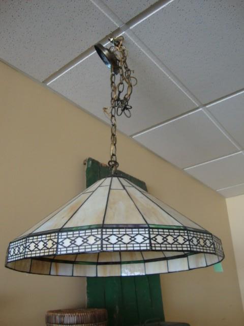lot 7 image: Mission style hanging stained glass...