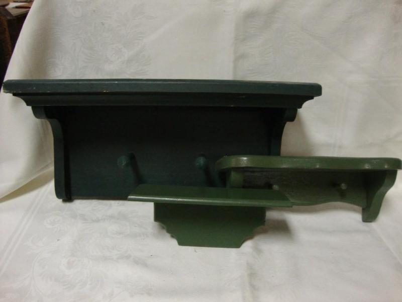 lot 73 image: Lot of 3 green wooden wall shelves....