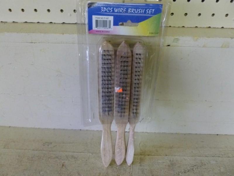 lot 70 image: Three piece wood handled wire brush...