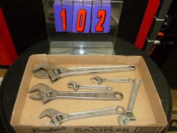lot 102 image: Flat of 6 adjustable wrenches. Diam...