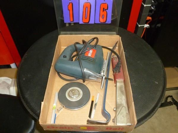 lot 106 image: Flat of welbuilt jig saw plus misc ...