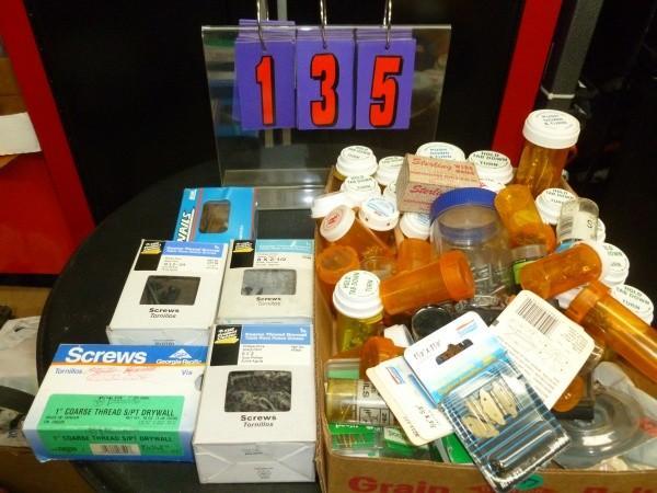 lot 135 image: Box of screws, nails, hinges, bolts...