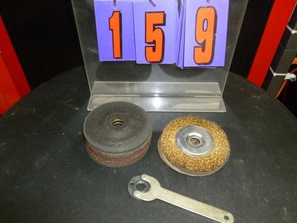 lot 159 image: 4" grinding wheels. Wire wheel...