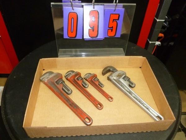 lot 95 image: 3 rigid pipe wrenches. 6,8,10 and a...