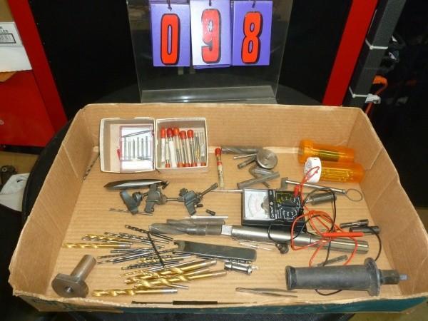 lot 98 image: Flat of end mills, drill bits and l...