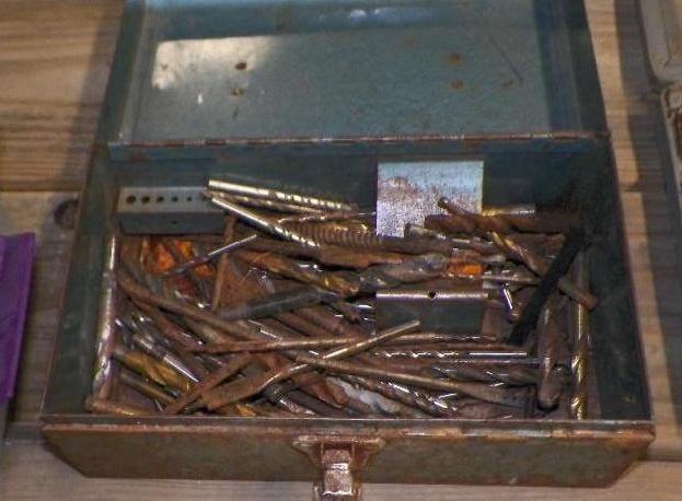 Box of Rusty Drill Bits and other t...