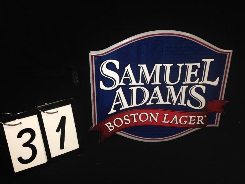 Samuel Adams die-cut ribbon tin sig...
