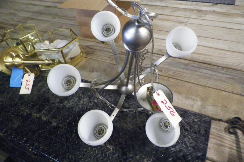 lot 256 image: Silver Chandelier with white glass ...