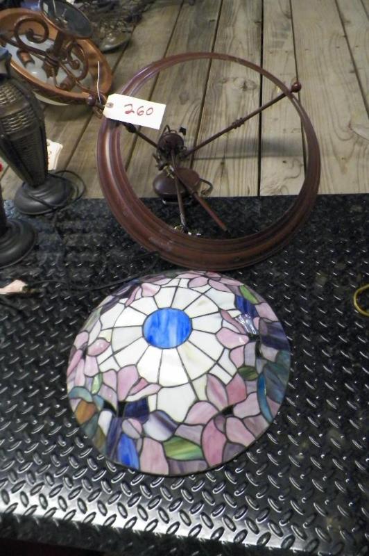 lot 260 image: Lamp with Stained Glass missing one...