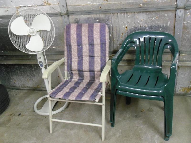lot 111 image: 2 Green Patio Chairs, Folding Patio...
