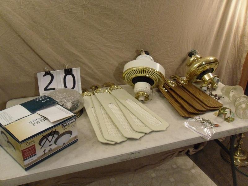 lot 20 image: Lot of 2 Ceiling Fans, 2 Light Fixt...
