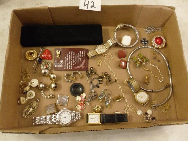 lot 42 image: Lot of Assorted Jewelry. Watches, E...