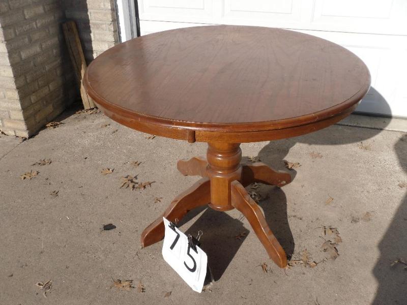 lot 75 image: Round Wood Kitchen  Dining Table. ...