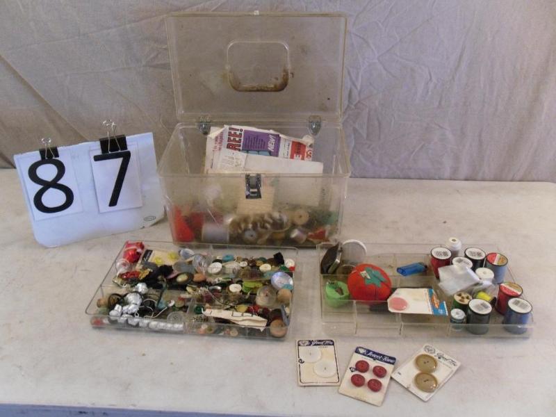 lot 87 image: Large Box of Old Sewing Supplies. B...