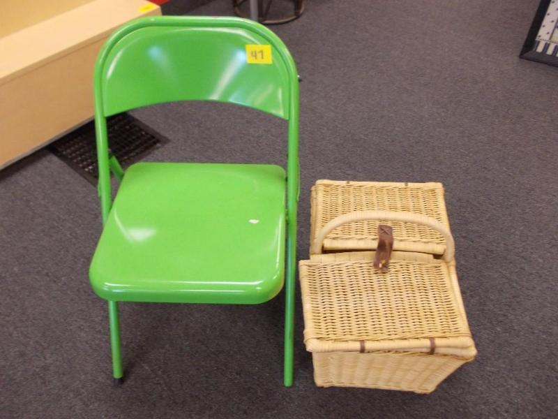 Green Metal Folding Chair, Wicker P...