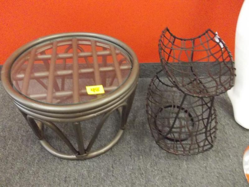 Small Glass Top Rattan Table, 2-Tie...