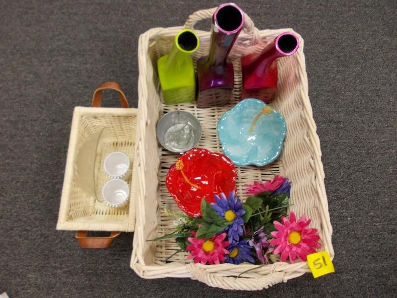 2-Wicker Baskets, Vases, Flowers, G...