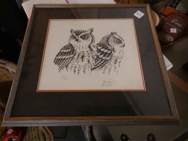 lot 105 image: Peter Ross owl print. 174200...