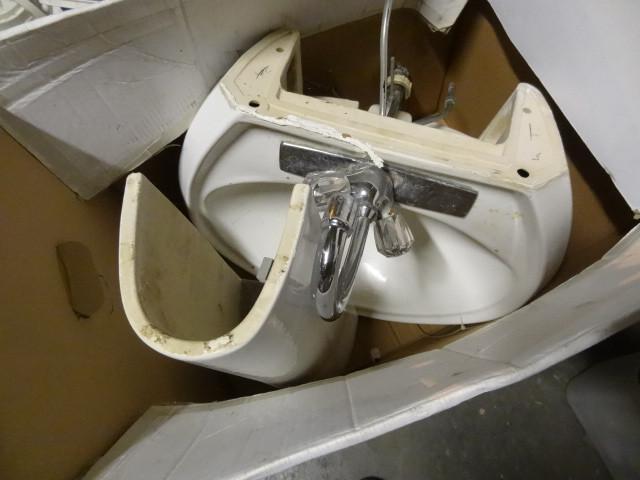 lot 122 image: Ceramic pedestal sink with faucet...