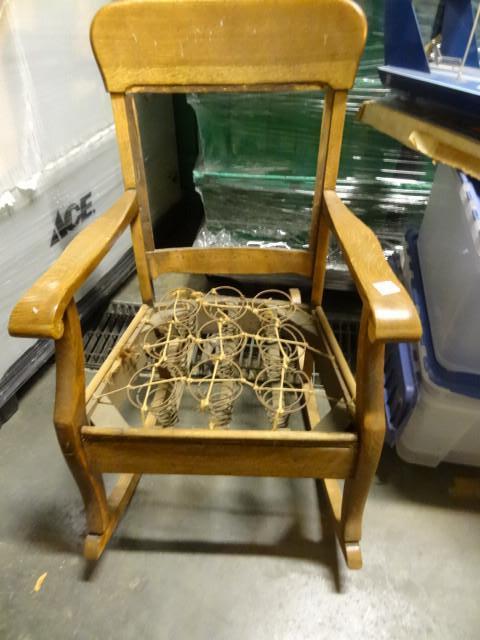 lot 151 image: Vintage wood rocking chair. No cush...