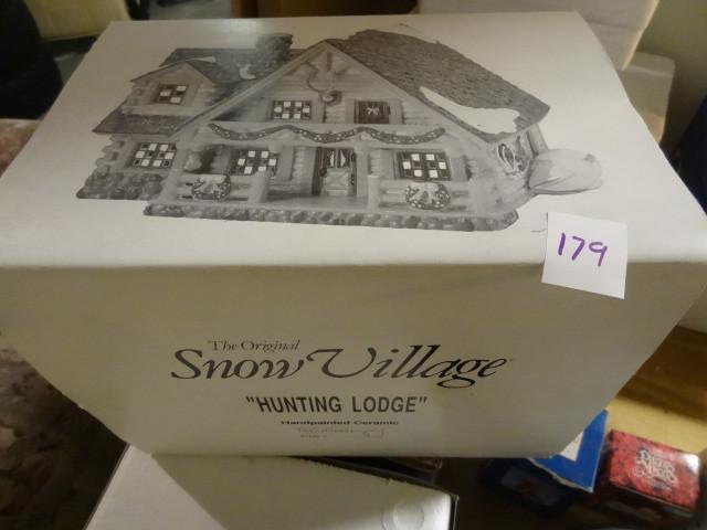 lot 179 image: Dept 56 snow village. Hunting lodge...