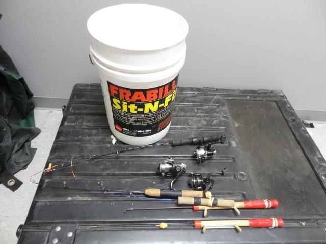 lot 55 image: 3 ice fishing rods and reels. 2 ice...