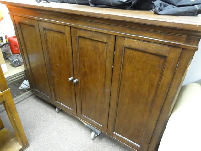 lot 61 image: Wood entertainment center. 67 x 21 ...